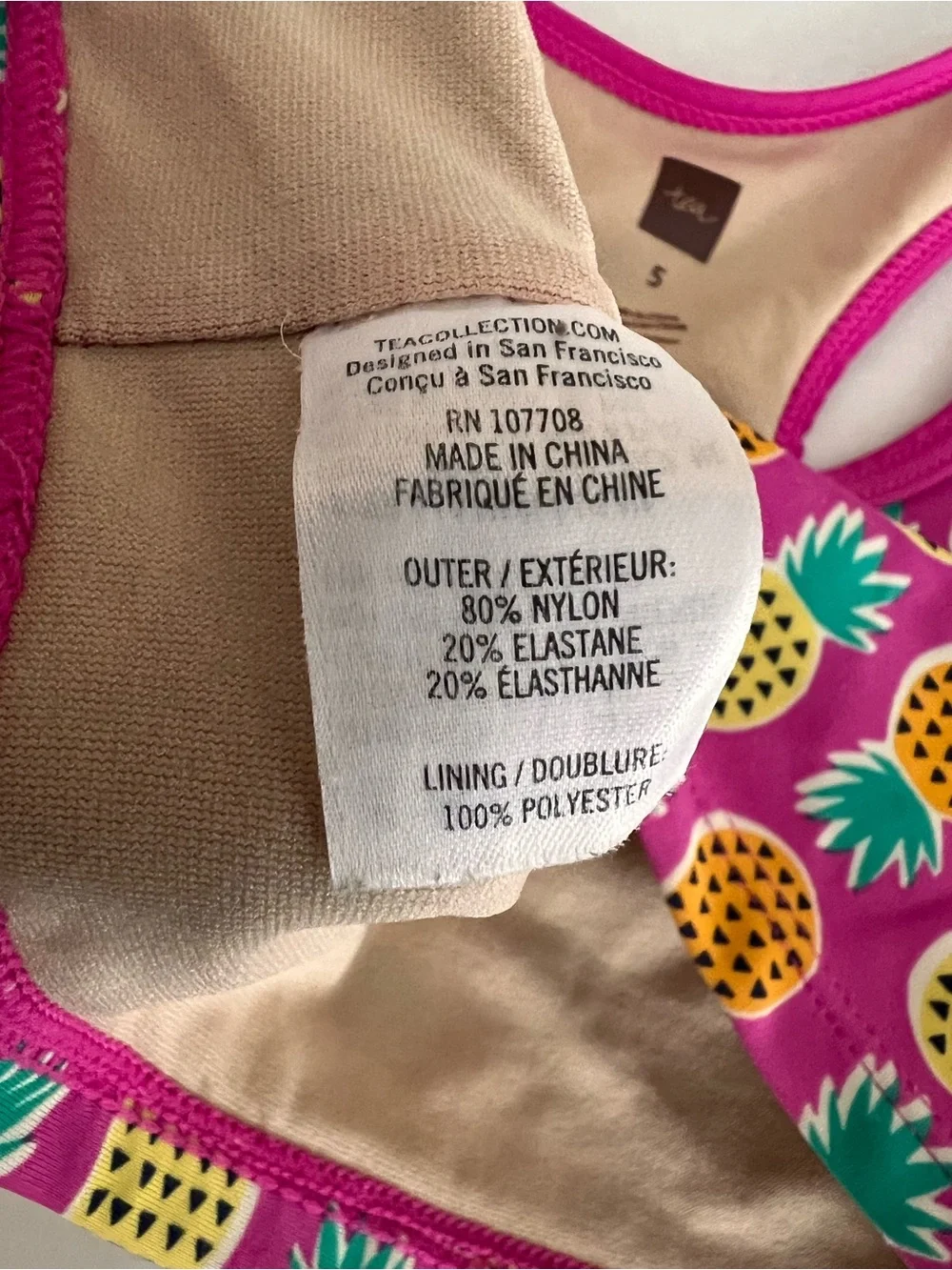 Girls' Pink Pineapple Swim Top - Size 5